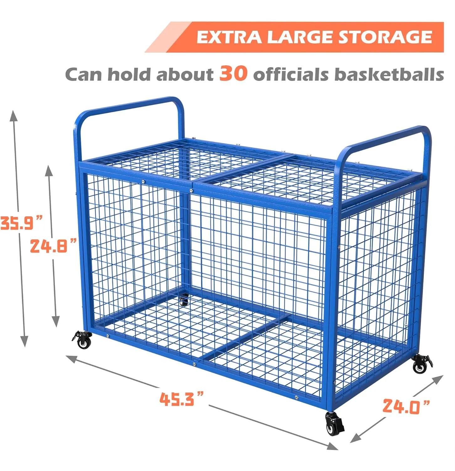 heodmaem Ball Cart Storage for Garage Compatible with Optional Divider, Extra Large Basketball Cage Bin for Indoor Outdoor, Heavy Duty Sports Equipment Organizer for Gym, School,Club