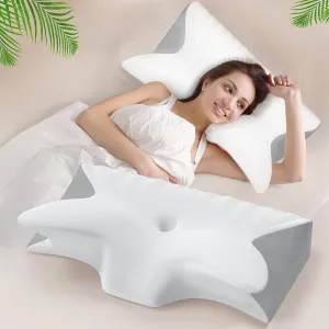 Hexus Cervical Neck Pillow for Neck Pain Relief, Memory Foam Pillows Contour Bed Pillow for Sleeping, Odorless Ergonomic Orthopedic Neck Support Pillows for Side Back Stomach Sleeper, Grey
