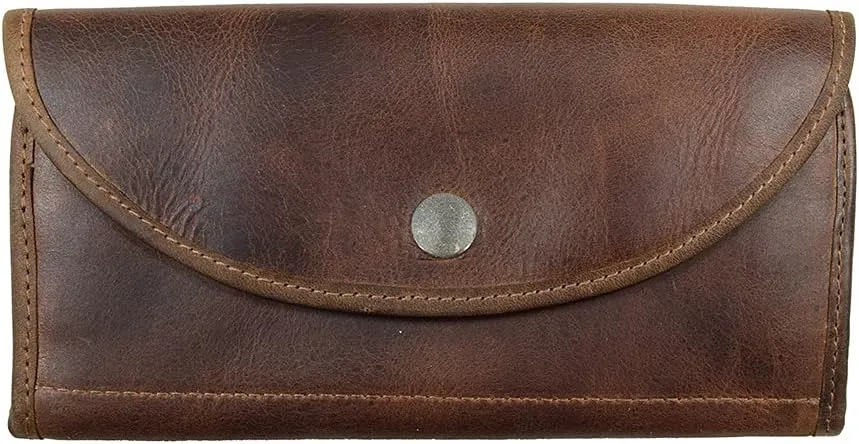 Hide & Drink, Snap Clutch Wallet for Women, Money Holder and Card Organizer with Zippered Pouch, Full Grain Leather, Handmade, Bourbon Brown