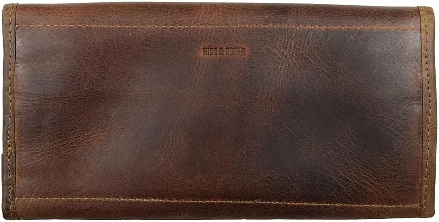 Hide & Drink, Snap Clutch Wallet for Women, Money Holder and Card Organizer with Zippered Pouch, Full Grain Leather, Handmade, Bourbon Brown
