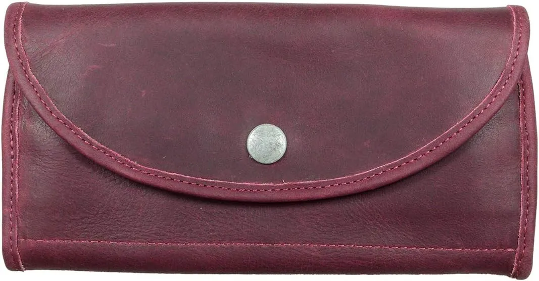 Hide & Drink, Snap Clutch Wallet for Women, Money Holder and Card Organizer with Zippered Pouch, Full Grain Leather, Handmade, Sangria
