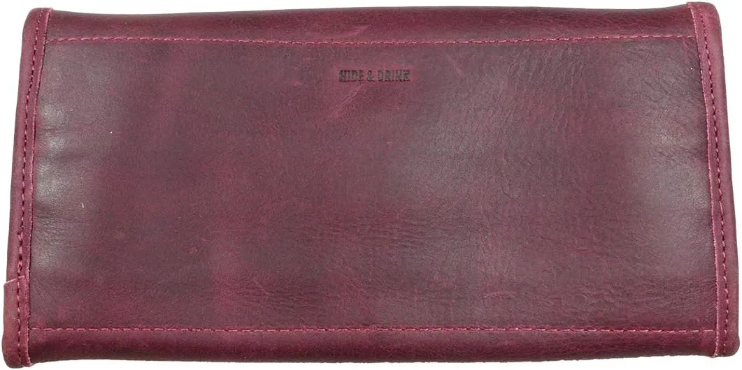 Hide & Drink, Snap Clutch Wallet for Women, Money Holder and Card Organizer with Zippered Pouch, Full Grain Leather, Handmade, Sangria