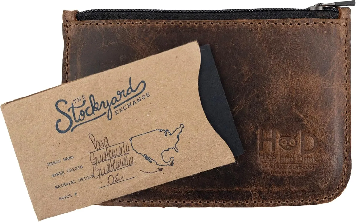 Hide & Drink, Zippered Wallet, Card Case, Folded Bills Storage, Coin Organizer, Travel Accessories, Full Grain Leather, Handmade, Bourbon Brown