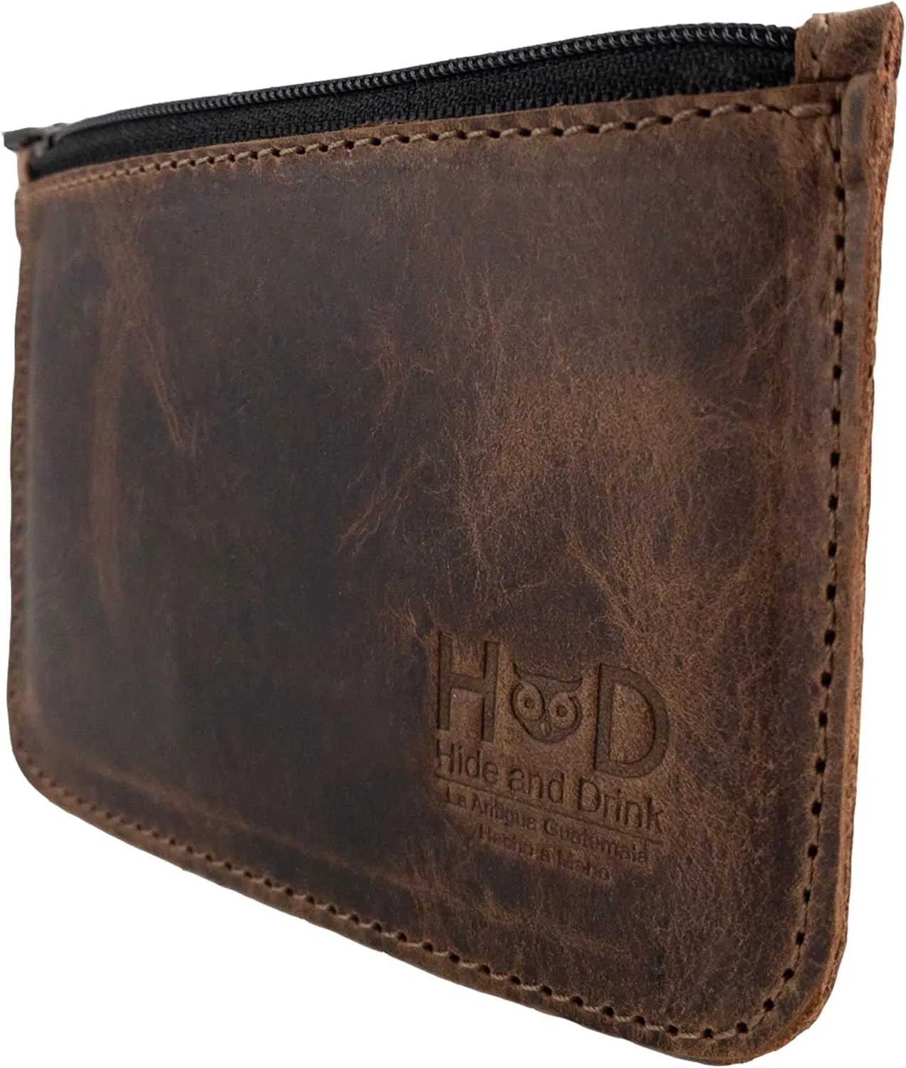 Hide & Drink, Zippered Wallet, Card Case, Folded Bills Storage, Coin Organizer, Travel Accessories, Full Grain Leather, Handmade, Bourbon Brown