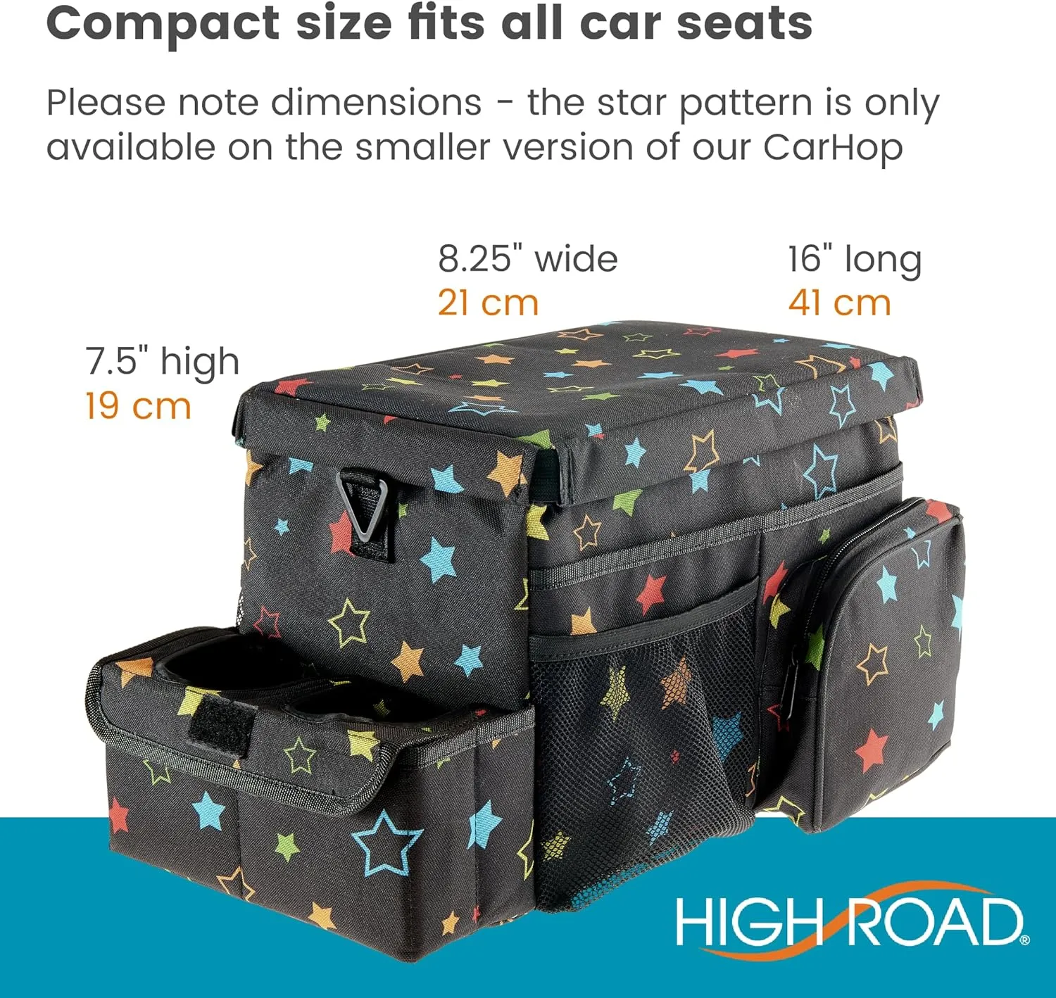 High Road CarHop Car Organizer for Kids - Car Backseat Organizer or Passenger Seat Organizer with Cup Holder Tray and Cooler Compartment (Starry Night, 8" Wx16 L)