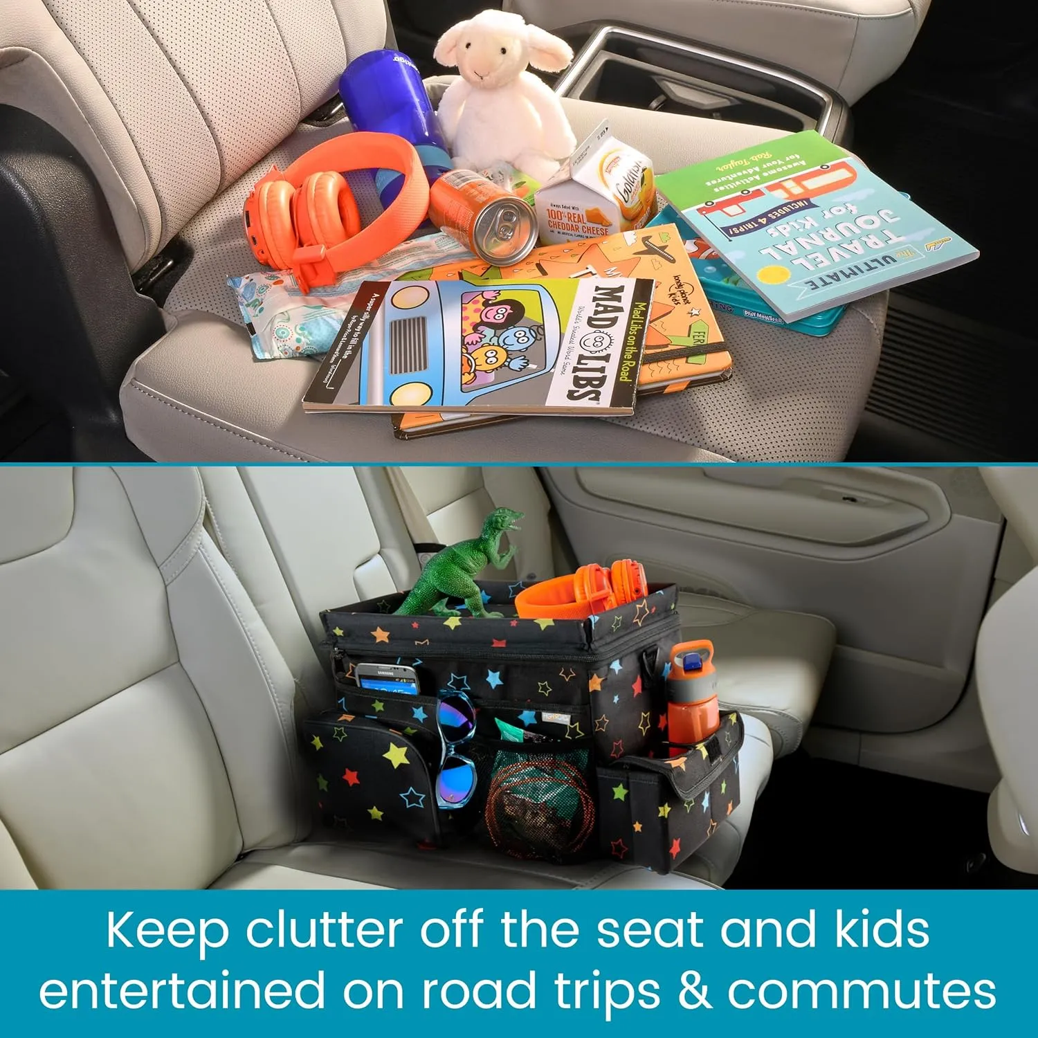 High Road CarHop Car Organizer for Kids - Car Backseat Organizer or Passenger Seat Organizer with Cup Holder Tray and Cooler Compartment (Starry Night, 8" Wx16 L)