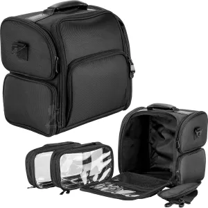 Hiker HK3603 Soft Sided Professional Travel Makeup Craft Storage Organizer Case with Removable Clear Bags, Black