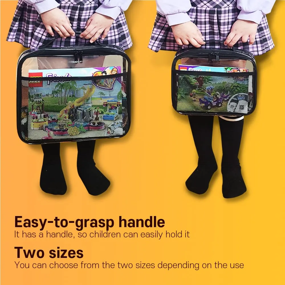 holay 4 Packs PVC Zippered Blocks Set, Toy, Clay, Board game Storage Organizer Case (Name Tag, Manual Pocket) (Black, Small, Large)