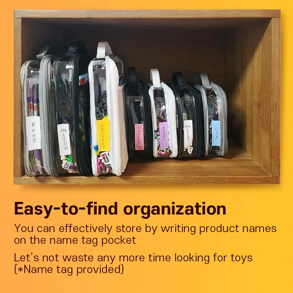 holay 4 Packs PVC Zippered Blocks Set, Toy, Clay, Board game Storage Organizer Case (Name Tag, Manual Pocket) (Black, Small, Large)