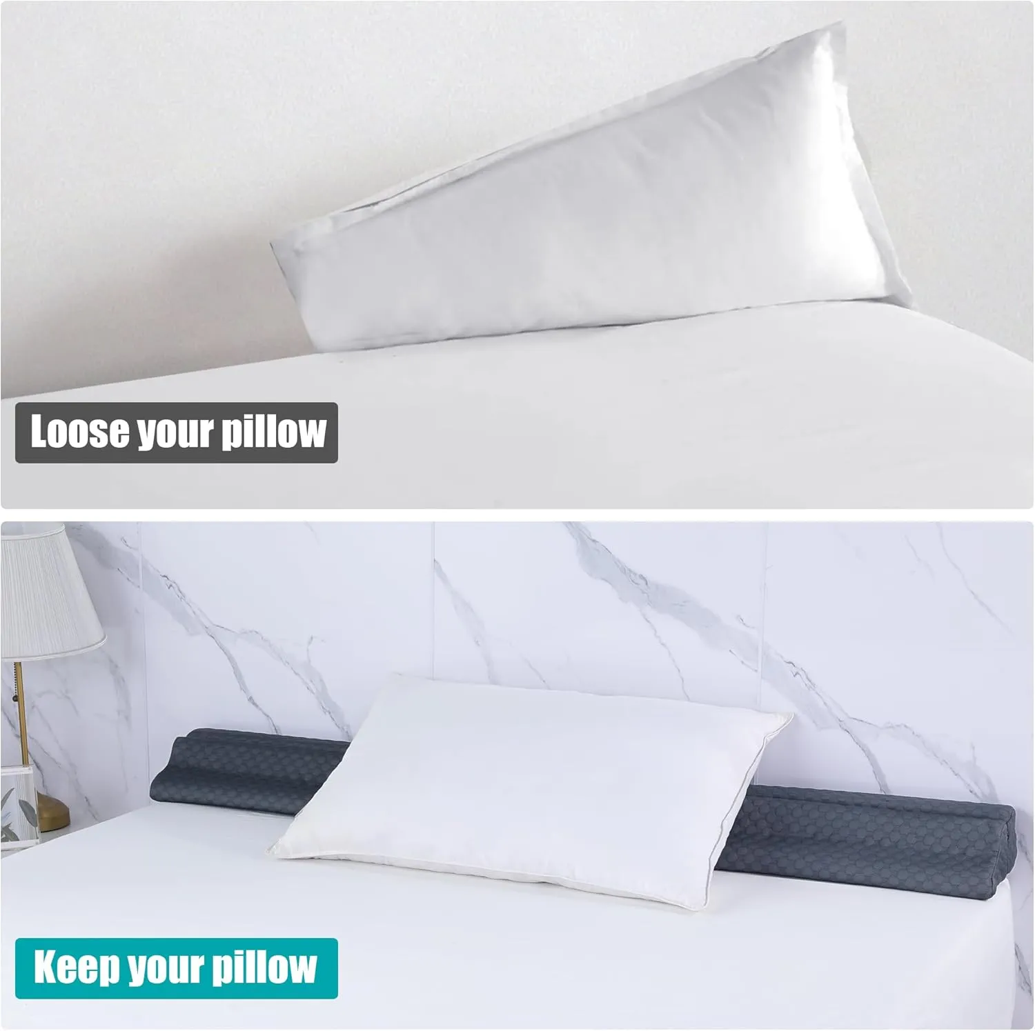 HOMBYS Bed Wedge Pillow for Headboard,Foldable Bed Mattress Gap Filler Queen Size,Pillow Wedge for Headboard Gap, High Density Foam Bed Crack Pillow,Multifunctional Bed Spacer Filler from Wall,Grey