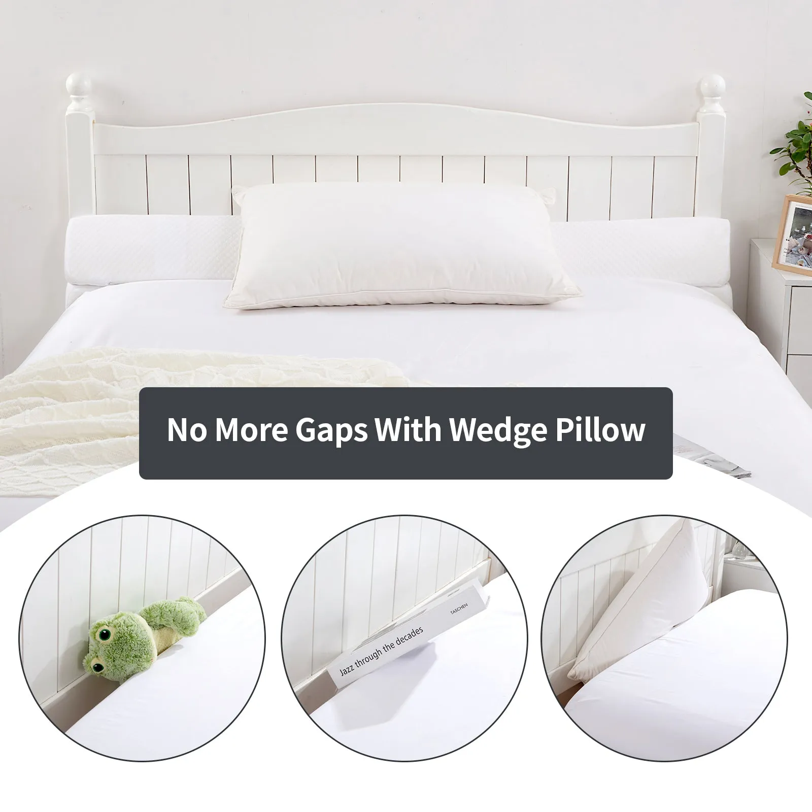 HOMBYS Wedge Pillow Headboard for Bed Gap,Foldable Bed Wedge Gap Filler King Size,Matterss Gap Filler,Multi Functional Bed Crack Pillow, Fill The Gap (0-7") Between Your Headboard and Mattress,White
