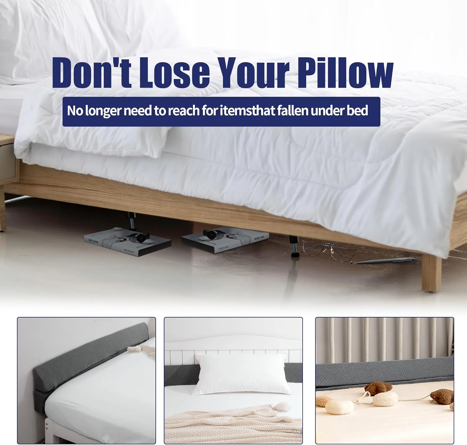 HOMBYS Wedge Pillow Headboard for Bed Gap,Foldable Bed Wedge Gap Filler Queen Size,Matterss Gap Filler,Multi Functional Bed Crack Pillow, Fill The Gap (0-7") Between Your Headboard and Mattress,Grey