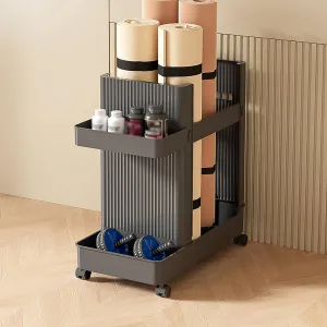 Home Gym Storage,2 Tiers Workout Equipment Organizer with Wheels Workout Equipment Storage Organizer Yoga Mat Storage Racks Home Gym Storage Rack for Yoga Mats, Foam Roller, Dumbbells