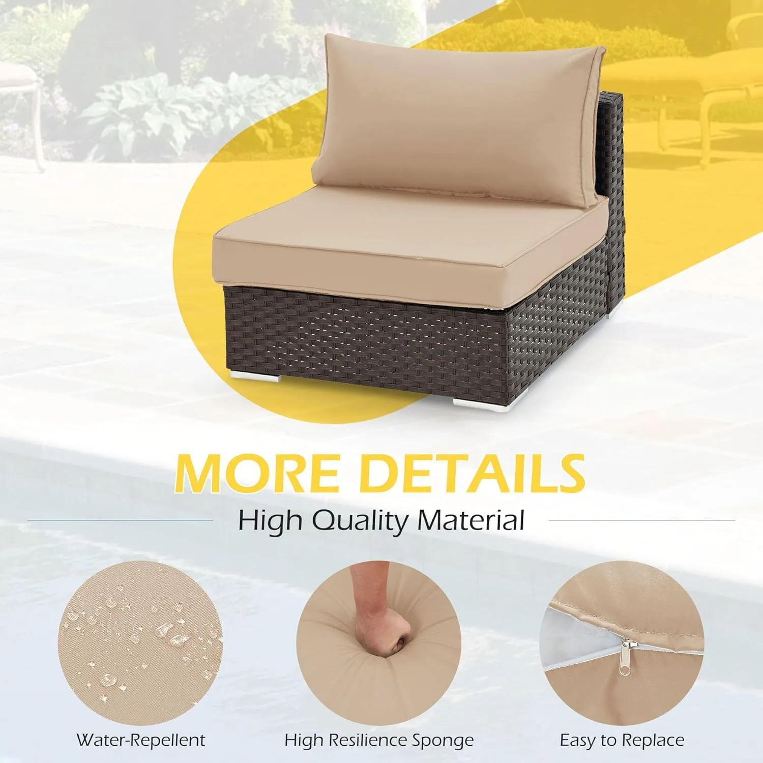 HOMREST Cushions for Outdoor Furniture,Replacement Cushion Pillow,Water-Repellent Sofa Cushion for 6-Seat Rattan Wicker Sectional Patio Conversation Sets,14-Piece Cushions Set for Outdoor Couch