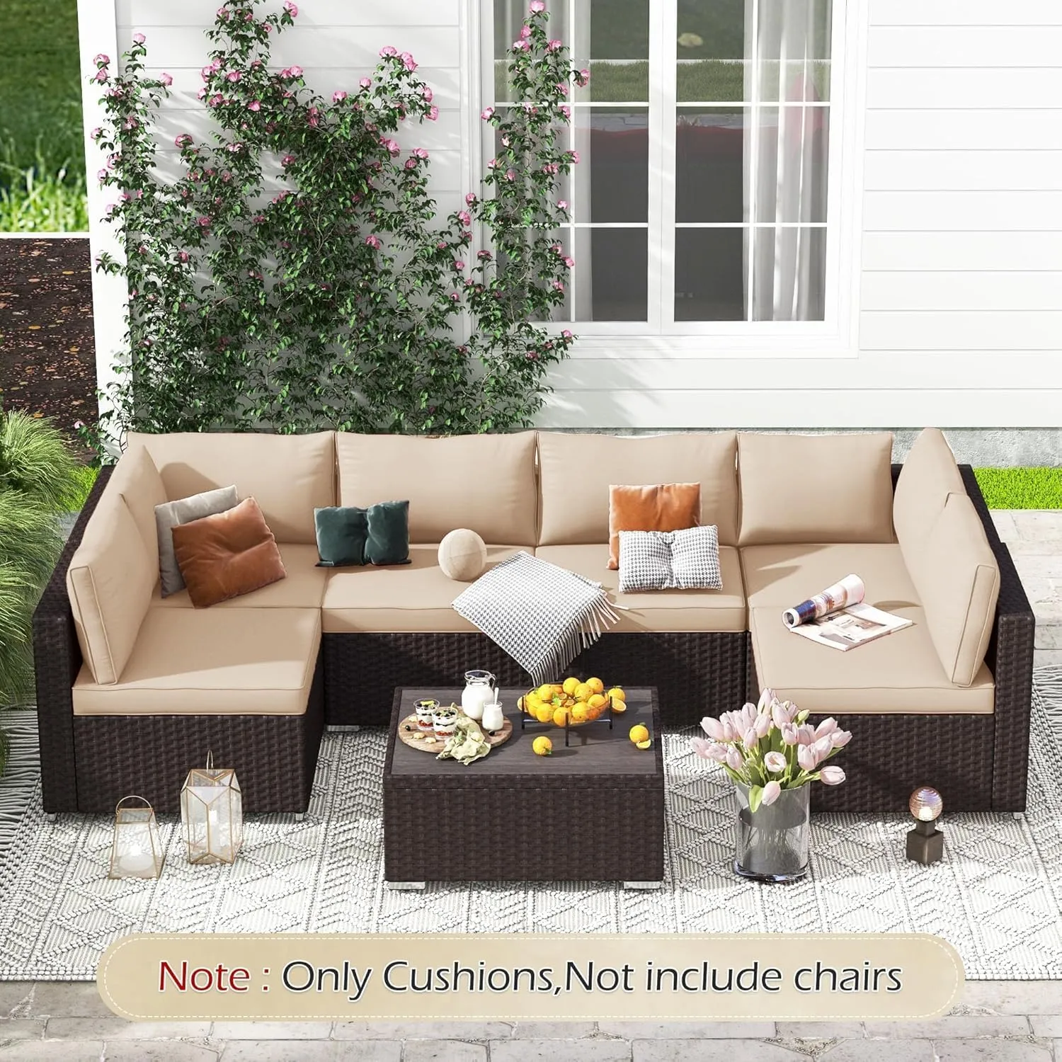 HOMREST Cushions for Outdoor Furniture,Replacement Cushion Pillow,Water-Repellent Sofa Cushion for 6-Seat Rattan Wicker Sectional Patio Conversation Sets,14-Piece Cushions Set for Outdoor Couch