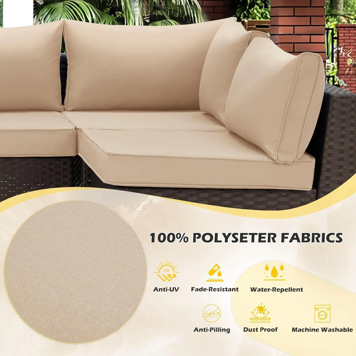 HOMREST Cushions for Outdoor Furniture,Replacement Cushion Pillow,Water-Repellent Sofa Cushion for 6-Seat Rattan Wicker Sectional Patio Conversation Sets,14-Piece Cushions Set for Outdoor Couch