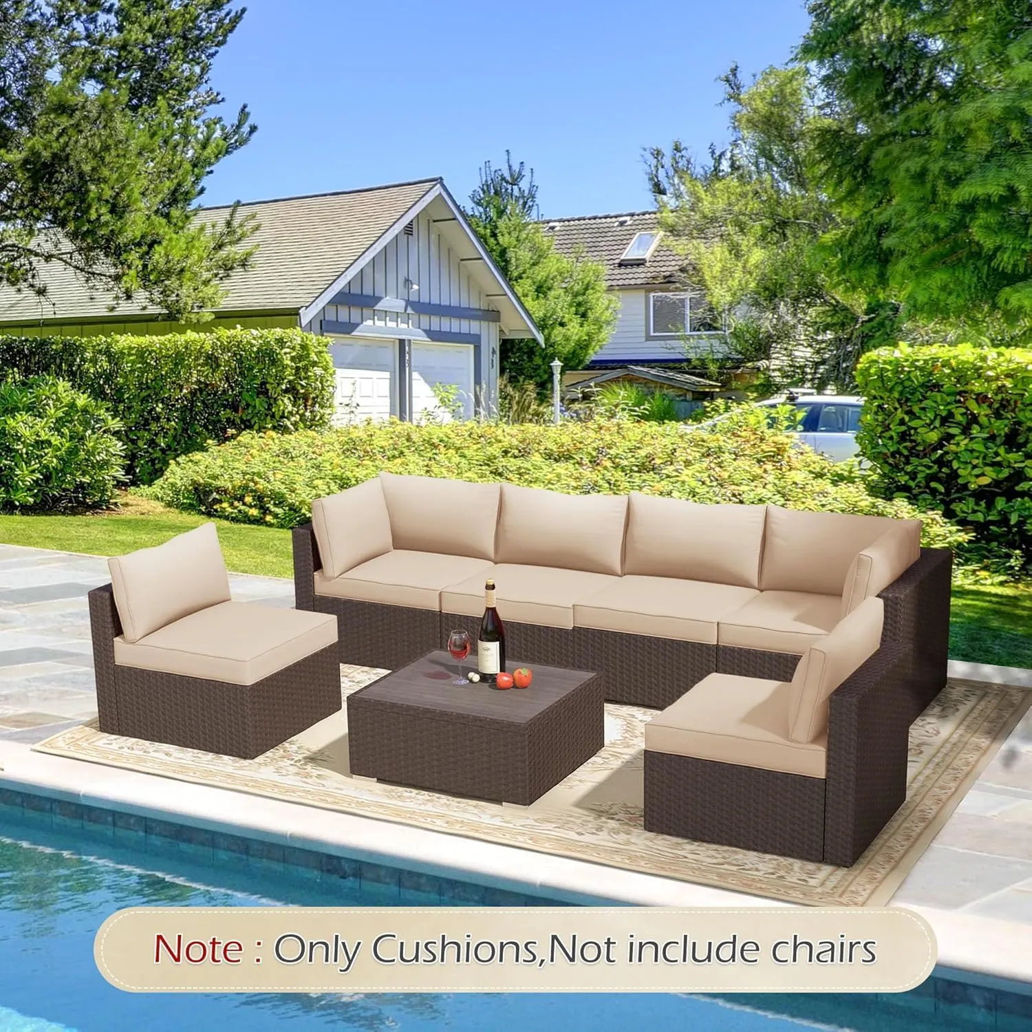 HOMREST Cushions for Outdoor Furniture,Replacement Cushion Pillow,Water-Repellent Sofa Cushion for 6-Seat Rattan Wicker Sectional Patio Conversation Sets,14-Piece Cushions Set for Outdoor Couch