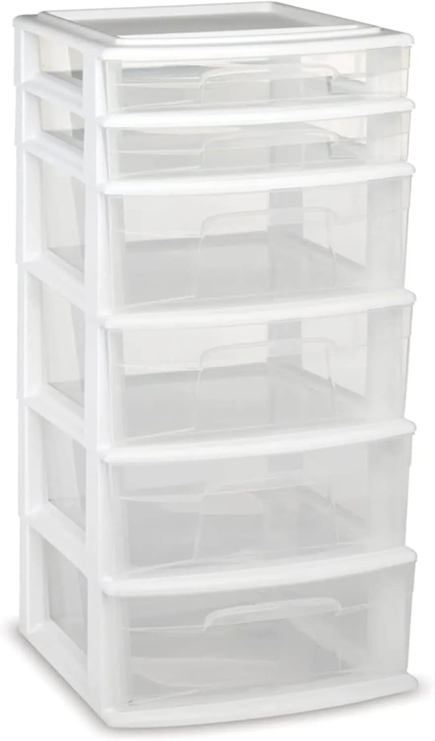 HOMZ Drawer Tower, 6-Tier Clear Plastic Storage Organizer Cart, White Frame - Heavy-Duty Organizing Drawers for Home, Bedroom, and Closet Organization