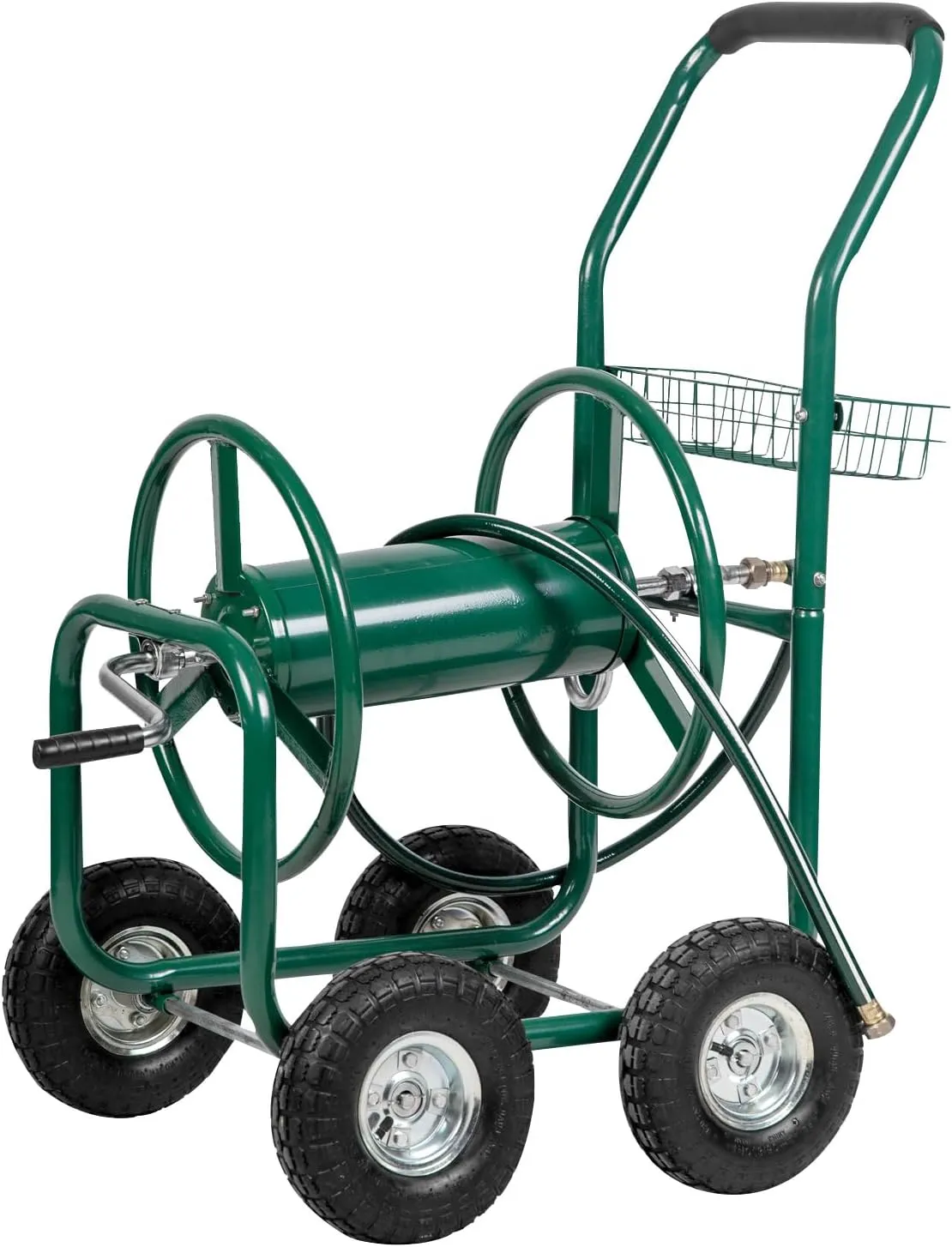 Hose Reel Cart, Hose Cart with Wheels, Water Hose Reel Cart Hose Reels for Outside,Holds 300 FT (5/8") Capacity, Outdoor Watering Cart with Storage Basket for Lawn, Patio, and Farm (Green)