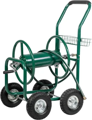 Hose Reel Cart, Hose Cart with Wheels, Water Hose Reel Cart Hose Reels for Outside,Holds 300 FT (5/8") Capacity, Outdoor Watering Cart with Storage Basket for Lawn, Patio, and Farm (Green)