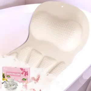 Hotec Bath Pillow for Tub – Luxury Silicone Bathtub Pillow with Ergonomic Neck & Back Support, 35 Non-Slip Suction Cups, Soft 4D Silicone, Quick Drying & Easy to Clean – Perfect Spa Gift, White