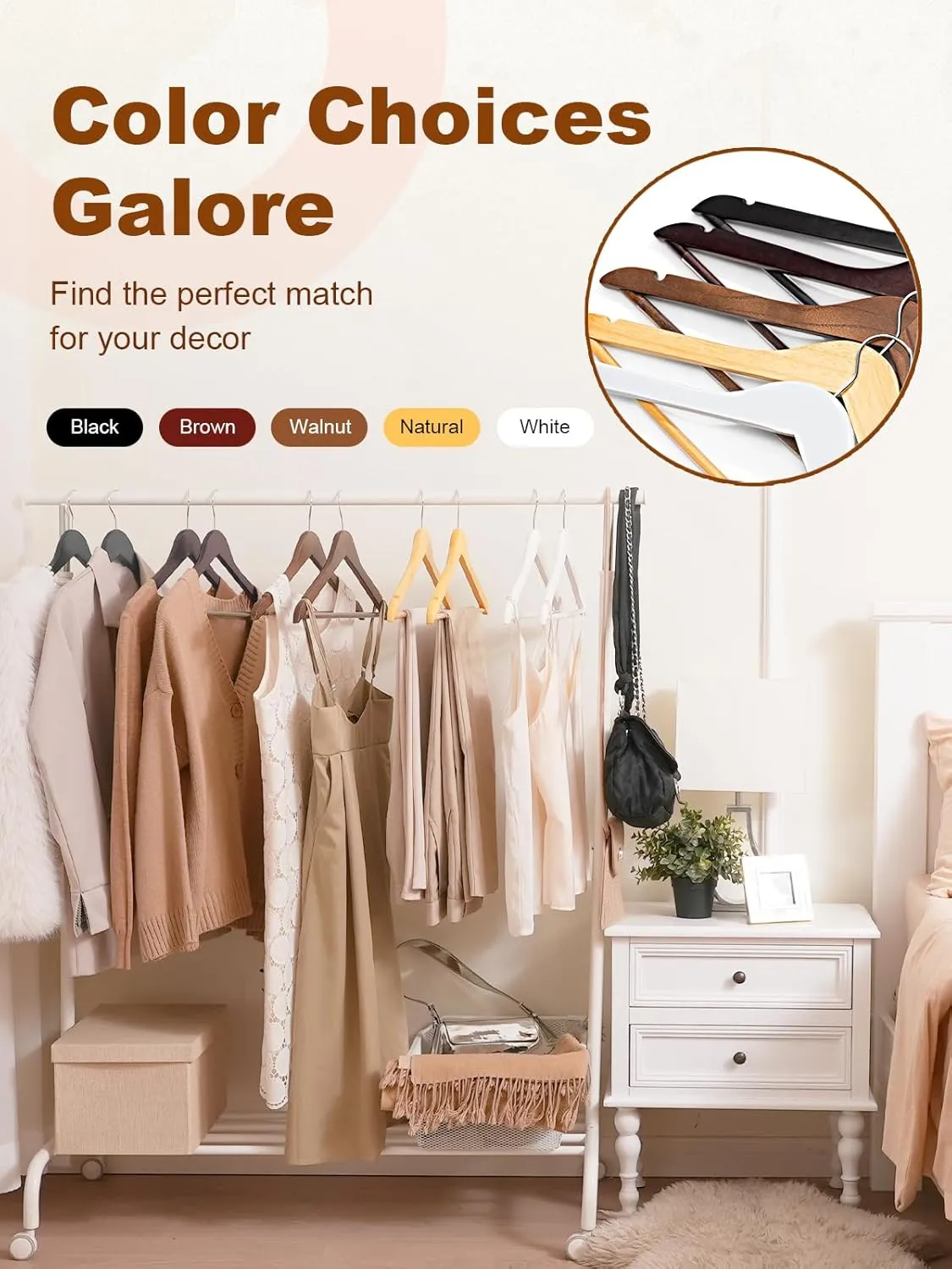 HOUSE DAY Wooden Hangers 20 Pack, Solid Wood Hanger with Non Slip Pant Bar, Heavy Duty Wooden Coat Hanger for Closet, Smooth Finish Wood Clothes Hangers for Shirts, Suits, Jackets, Dresses, Natural