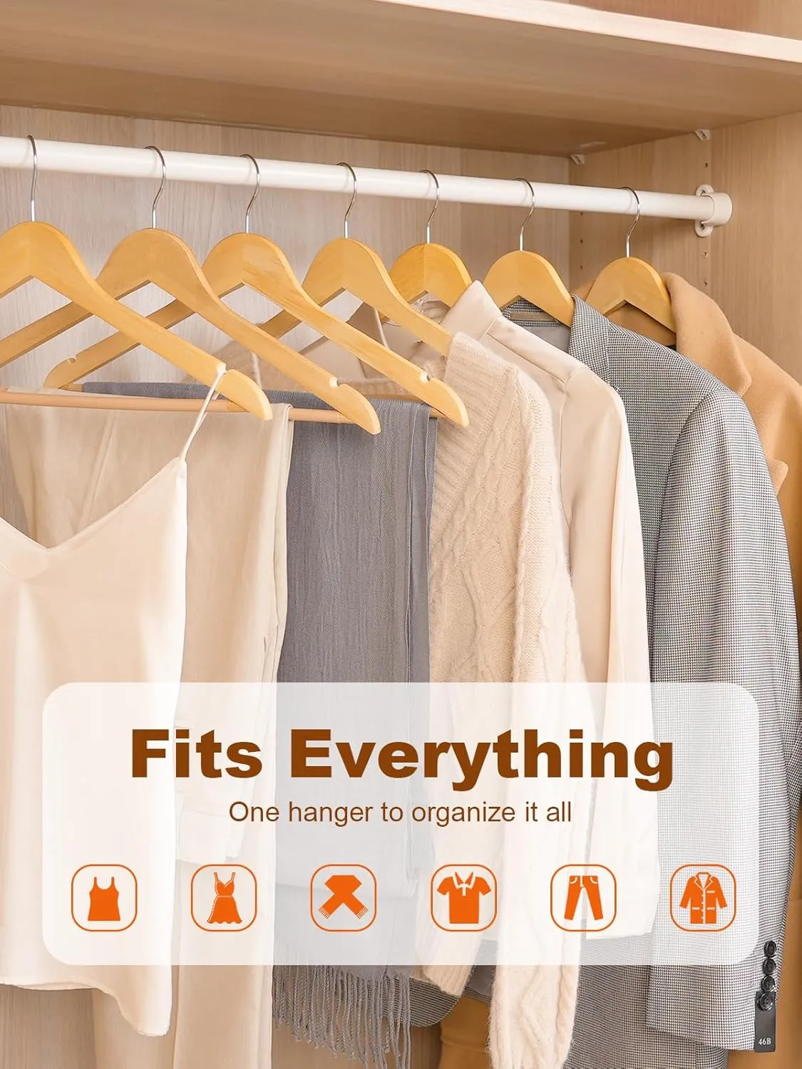 HOUSE DAY Wooden Hangers 20 Pack, Solid Wood Hanger with Non Slip Pant Bar, Heavy Duty Wooden Coat Hanger for Closet, Smooth Finish Wood Clothes Hangers for Shirts, Suits, Jackets, Dresses, Natural