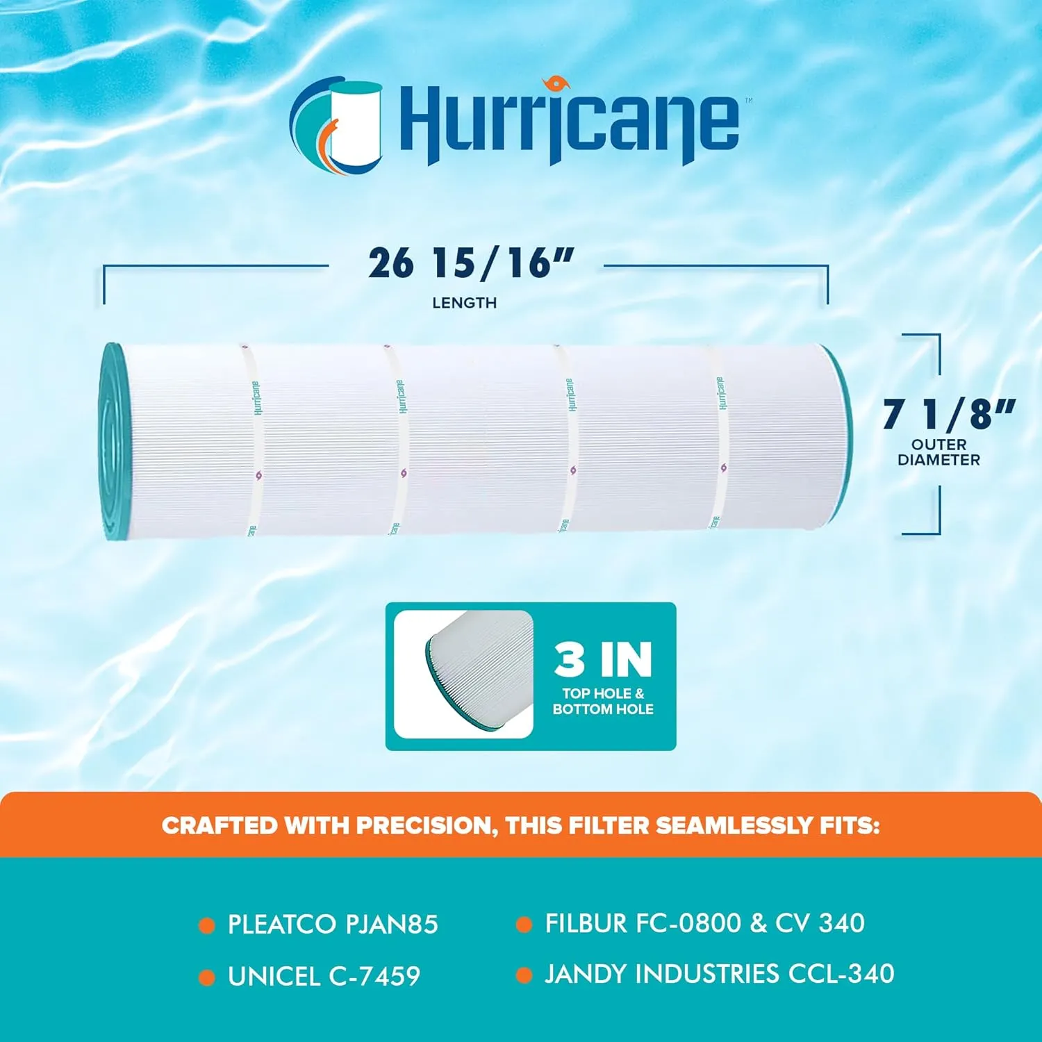 Hurricane Filters 4 Pack HF7459-04 Advanced Pool Filter Cartridge - Replacement for PJAN85, Unicel C-7459, Filbur FC-0800, Jandy Industries CCL-340,CV 340