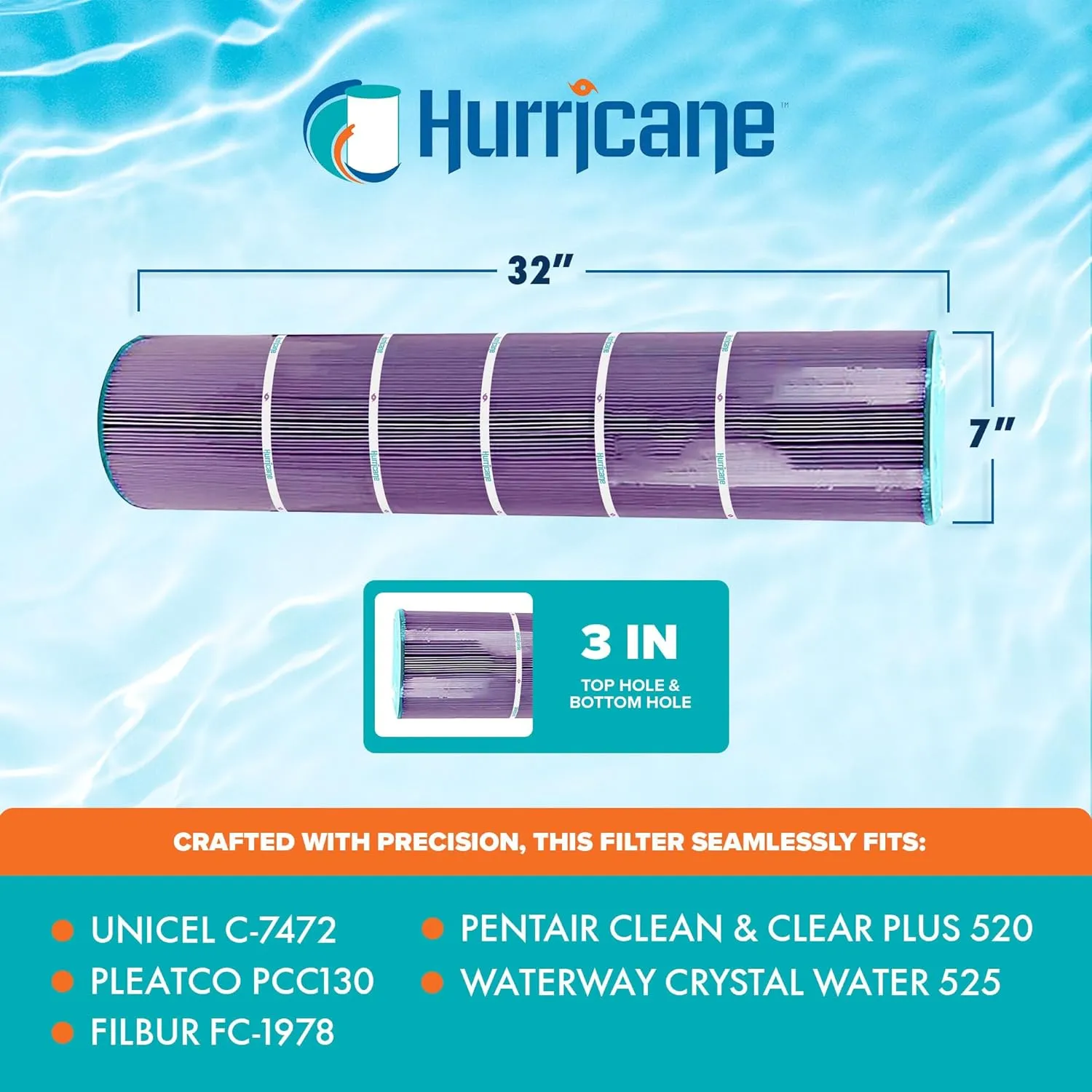 Hurricane Filters 4 Pack HF7472-04P Platinum Purple Pool Filter Cartridge - Replacement for Pleatco PCC130, Unicel C-7472, Filbur FC-1978 Pentair Clean & Clear Plus 520, Waterway Crystal Water 525
