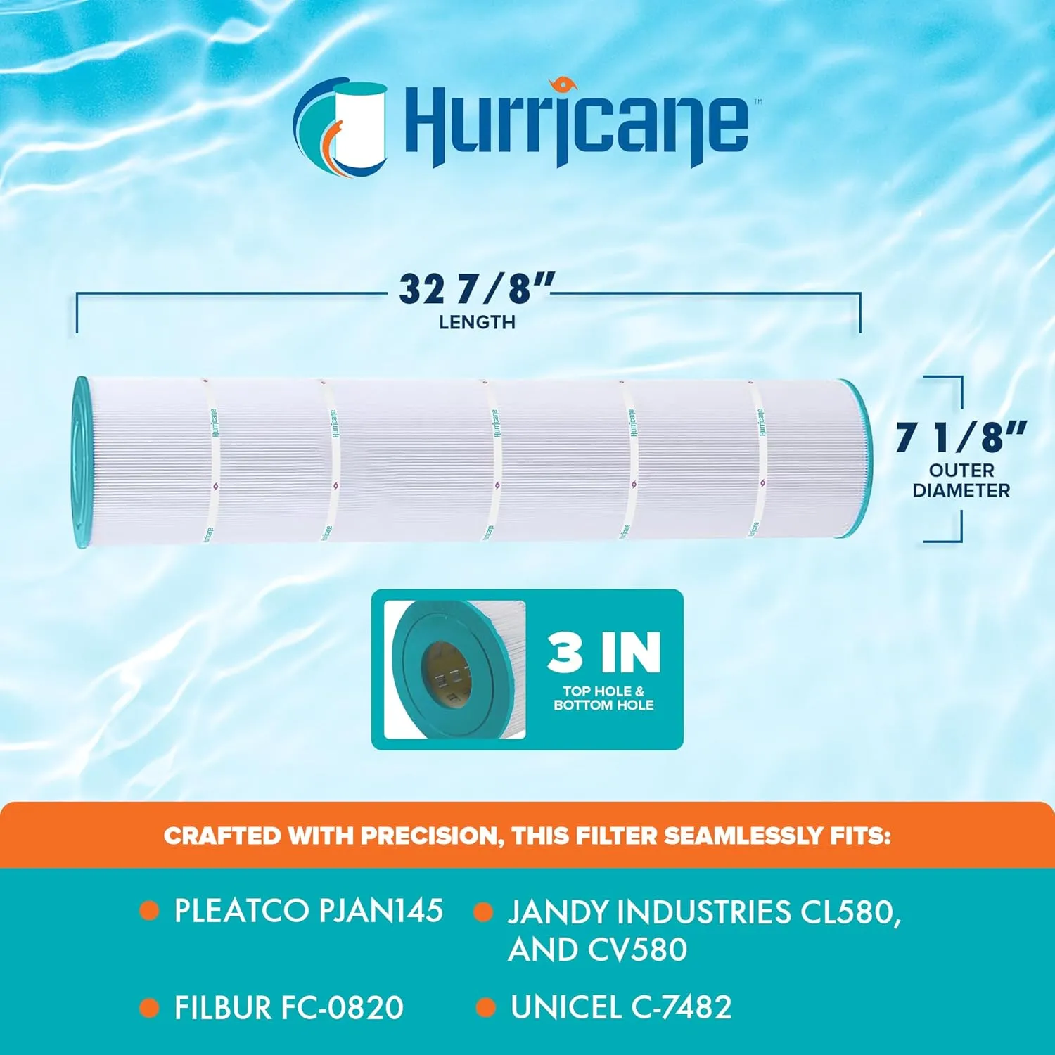 Hurricane Filters 4 Pack HF7482-04 Advanced Pool Filter Cartridge - Replacement for PJAN145, Unicel C-7482, Filbur FC-0820, Jandy Industries CL580, CV580