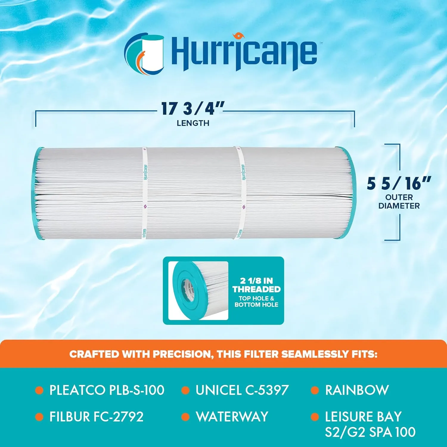 Hurricane Filters HF5397-01 4 Pack Advanced Spa Filter Cartridge - Replacement for PLB-S-100, Unicel C-5397, Filbur FC-2792, Rainbow, Waterway, Leisure Bay S2/G2 Spa 100