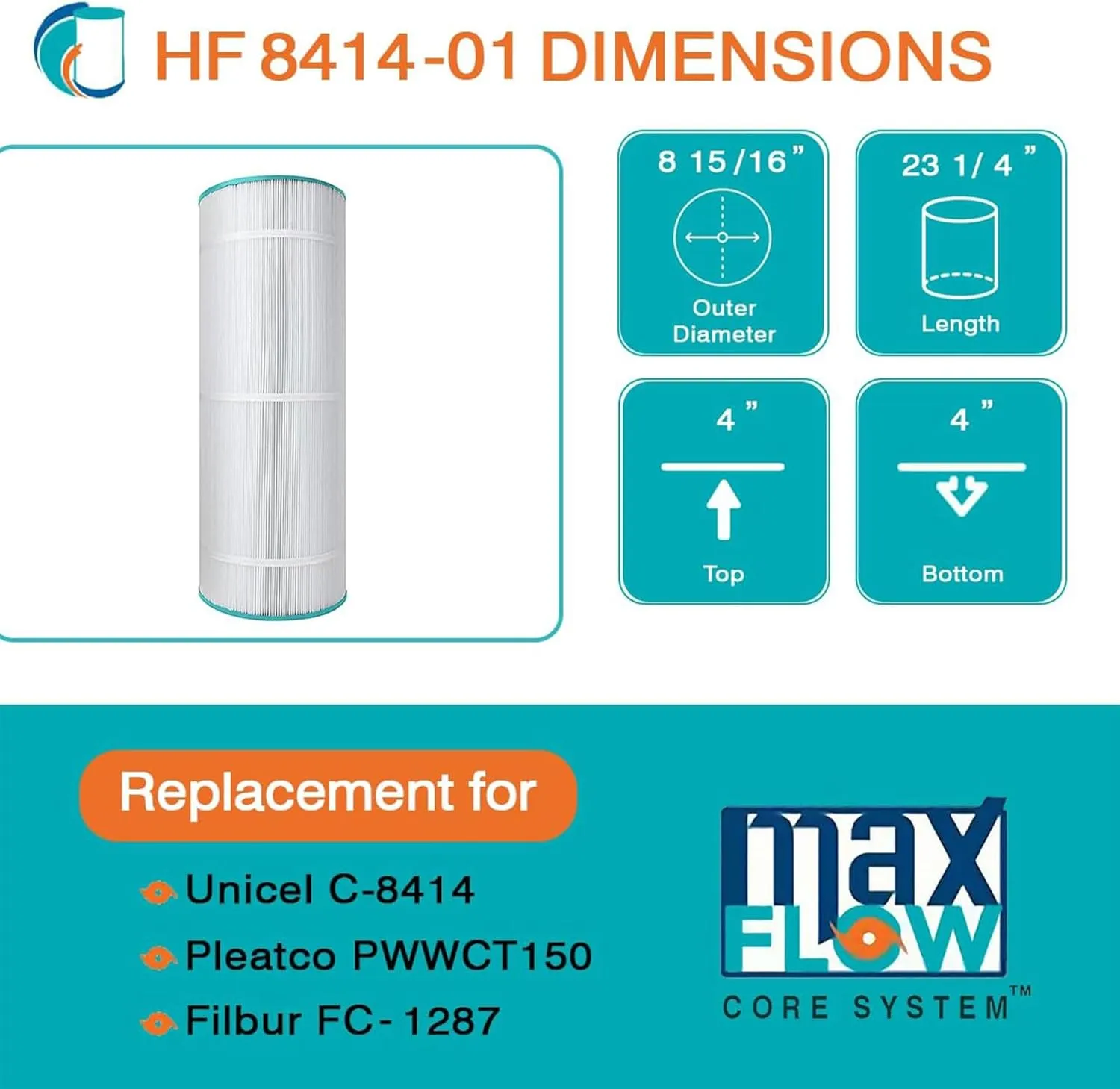Hurricane Filters HF8414-01 Advanced Pool Filter Cartridge - Replacement for PWWCT150, Unicel C-8414, Filbur FC-1287, Waterway Clearwater II 150, Pro-Clean 150, Hayward X-Stream CC1500