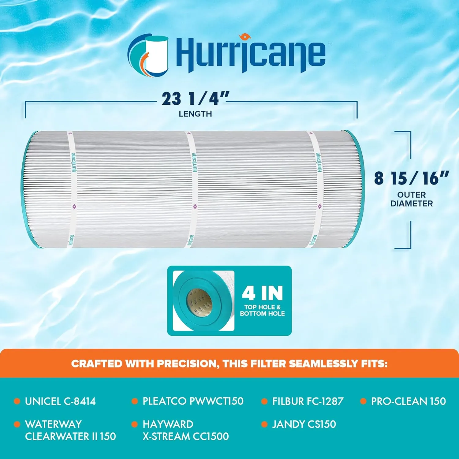 Hurricane Filters HF8414-01 Advanced Pool Filter Cartridge - Replacement for PWWCT150, Unicel C-8414, Filbur FC-1287, Waterway Clearwater II 150, Pro-Clean 150, Hayward X-Stream CC1500