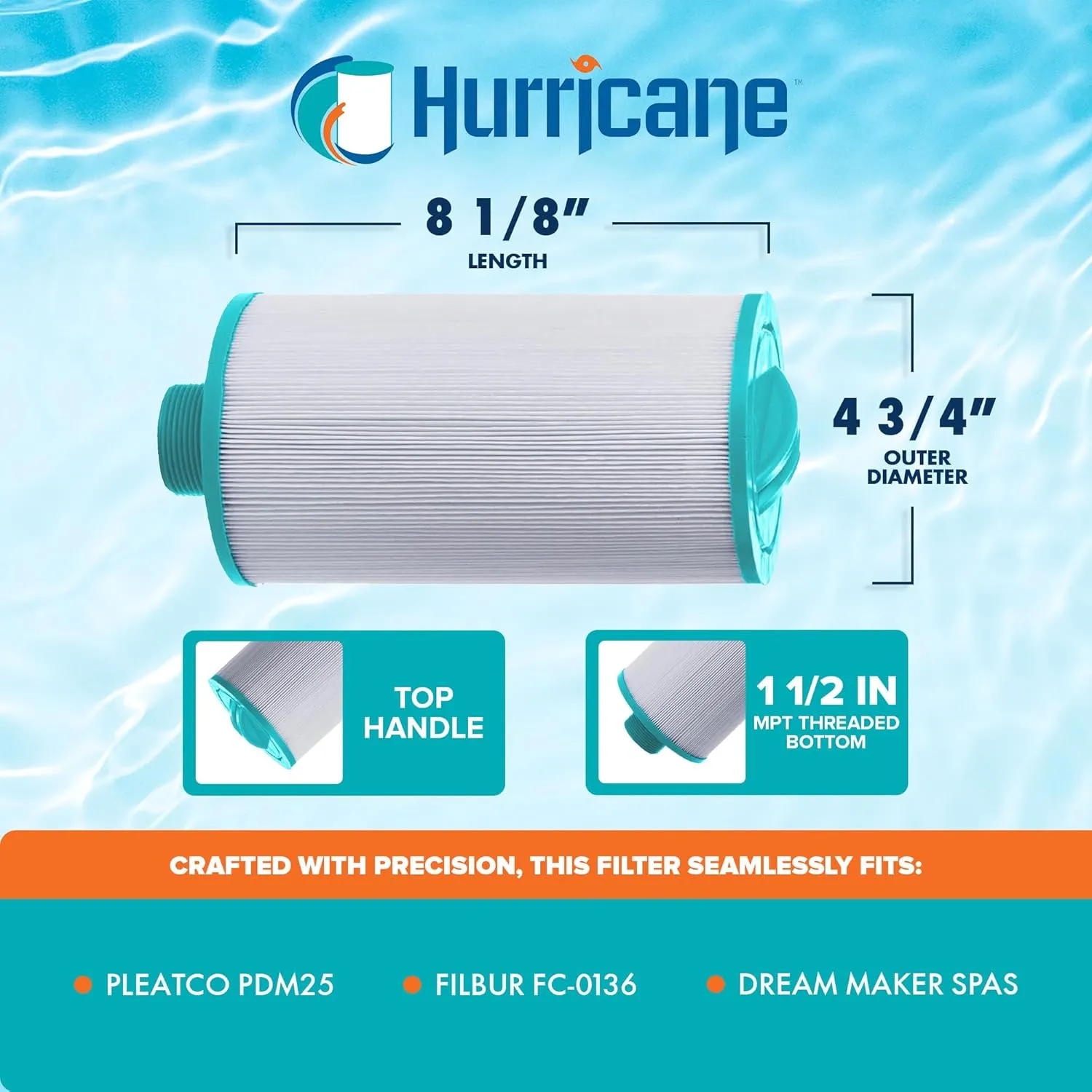 Hurricane Filters - HFPDM25-01 Advanced Pool Filter Cartridge - USA Made Replacement for Pleatco PDM25, Filbur FC-0136, Dream Maker Spas