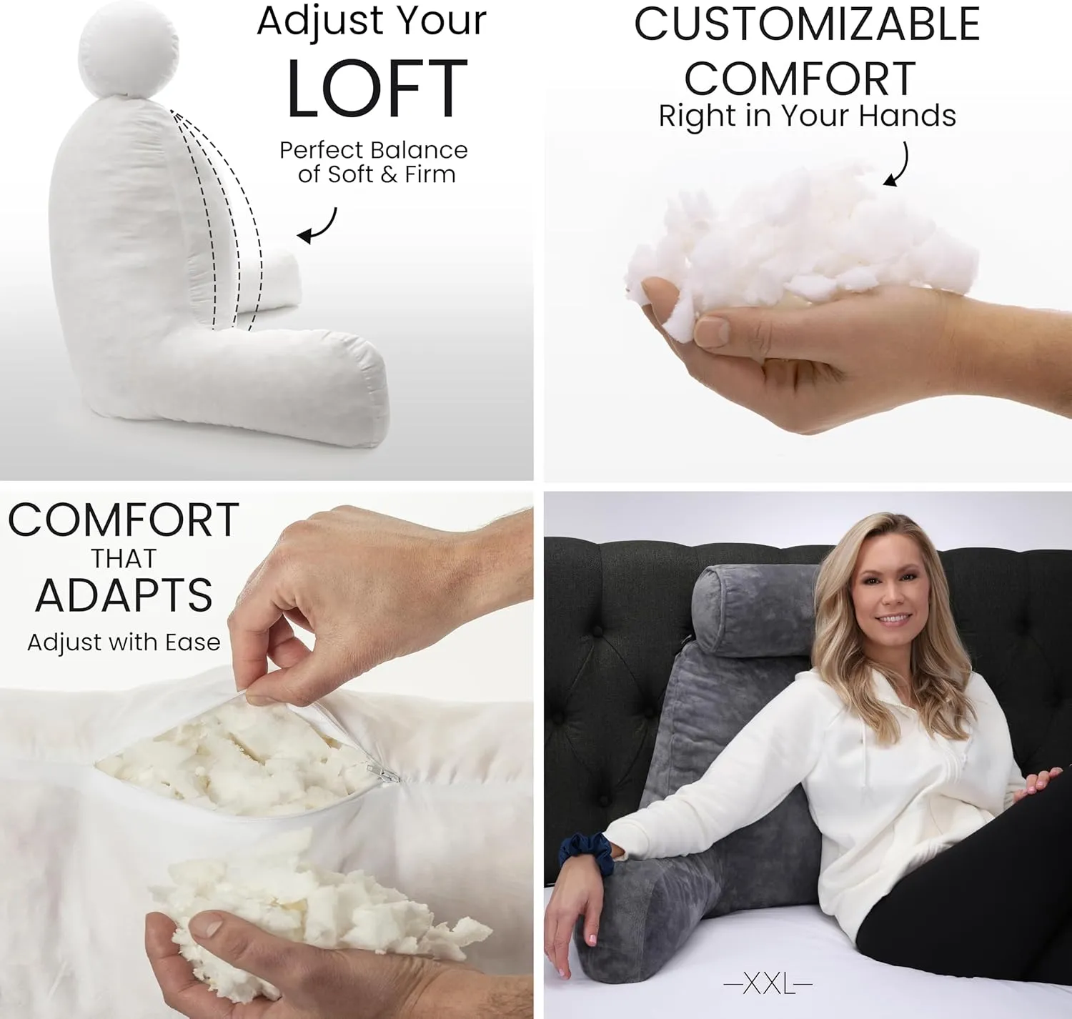 Husband Pillow XXL - Reading Pillow Bed Chair with Arms & Back Support - Dark Grey - Back Pillow for Sitting Up - Bed Rest Arm Pillow - Comfy Reading Pillow for Adults