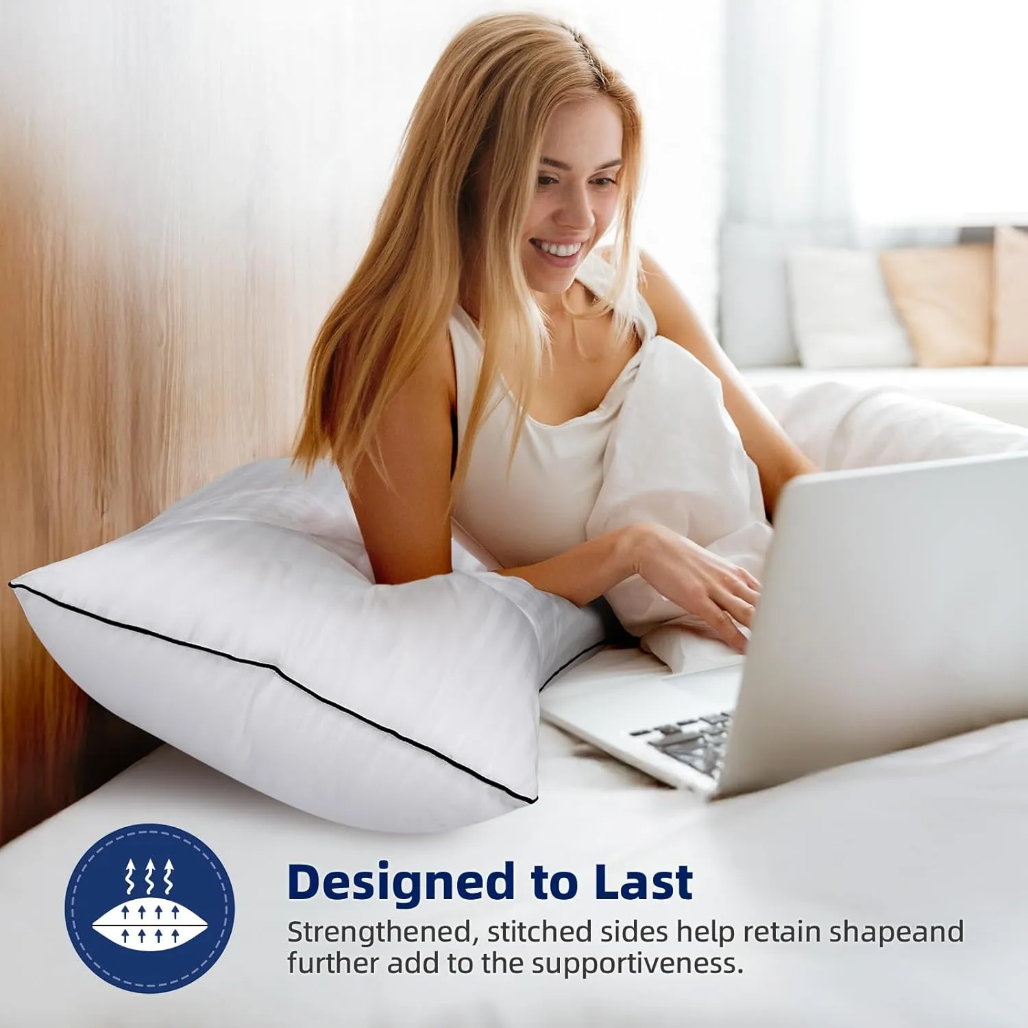 HYLEORY Bed Pillows Queen Size Set of 2 for Sleeping - Luxury Hotel Pillows, Soft & Supportive Down Alternative Microfiber Cooling Pillow for Night Sweats Back/Stomach/Side Sleepers, White