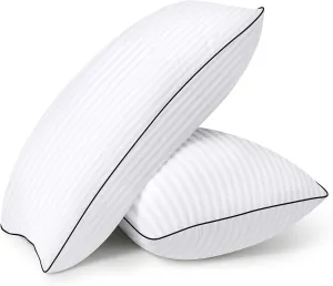 HYLEORY Bed Pillows Queen Size Set of 2 for Sleeping - Luxury Hotel Pillows, Soft & Supportive Down Alternative Microfiber Cooling Pillow for Night Sweats Back/Stomach/Side Sleepers, White