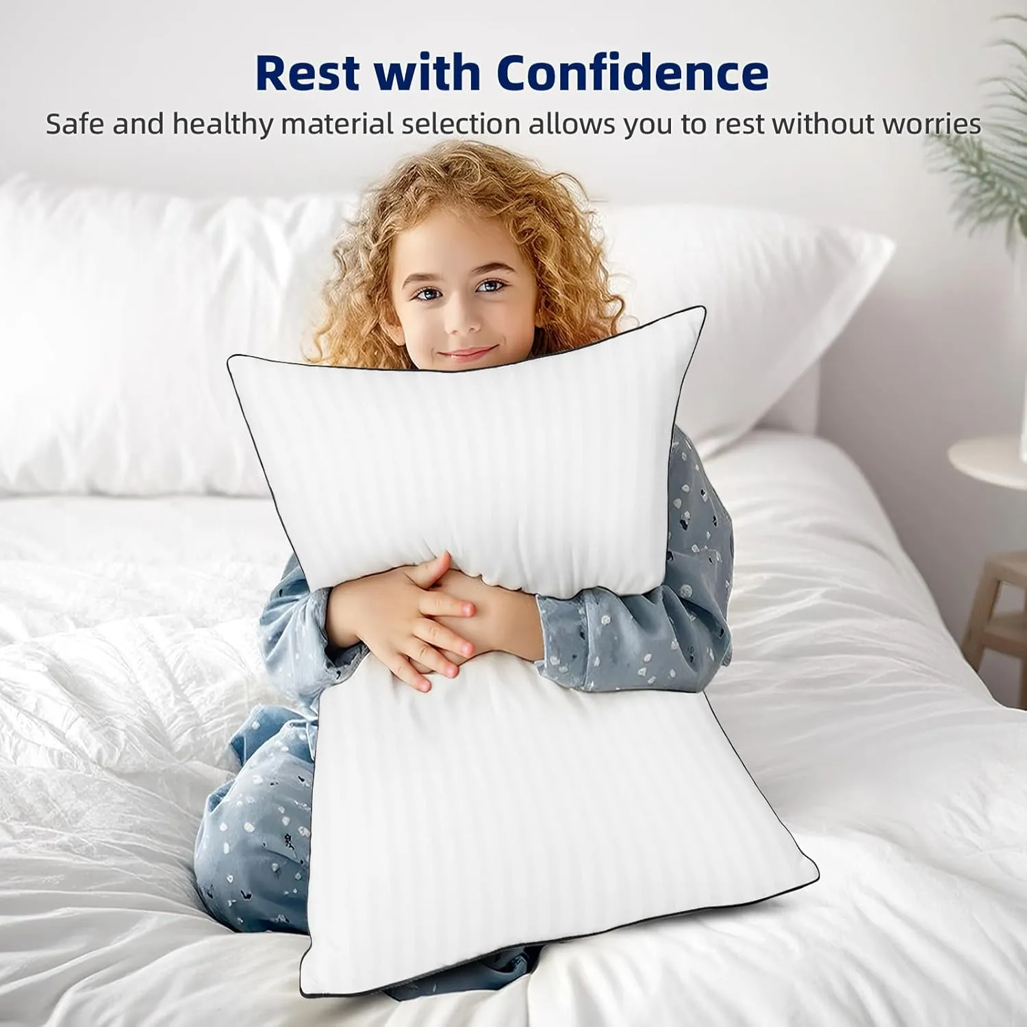 HYLEORY Bed Pillows Queen Size Set of 2 for Sleeping - Luxury Hotel Pillows, Soft & Supportive Down Alternative Microfiber Cooling Pillow for Night Sweats Back/Stomach/Side Sleepers, White