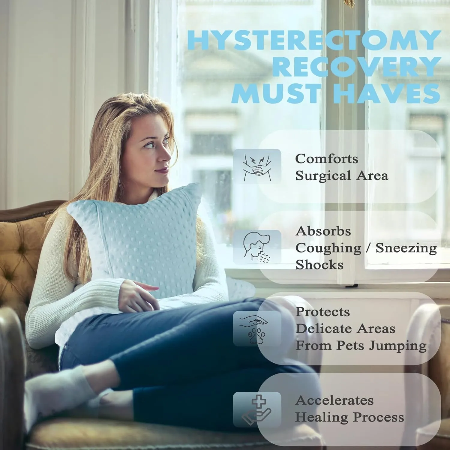 Hysterectomy Pillow with Pocket, Hysterectomy Recovery Abdominal Pillow, Post Surgery Pillow for Abdomen, C-Section Recovery Pillow, Mastectomy, Tummy Tuck, Hernia, Abdominal Surgery Must Haves