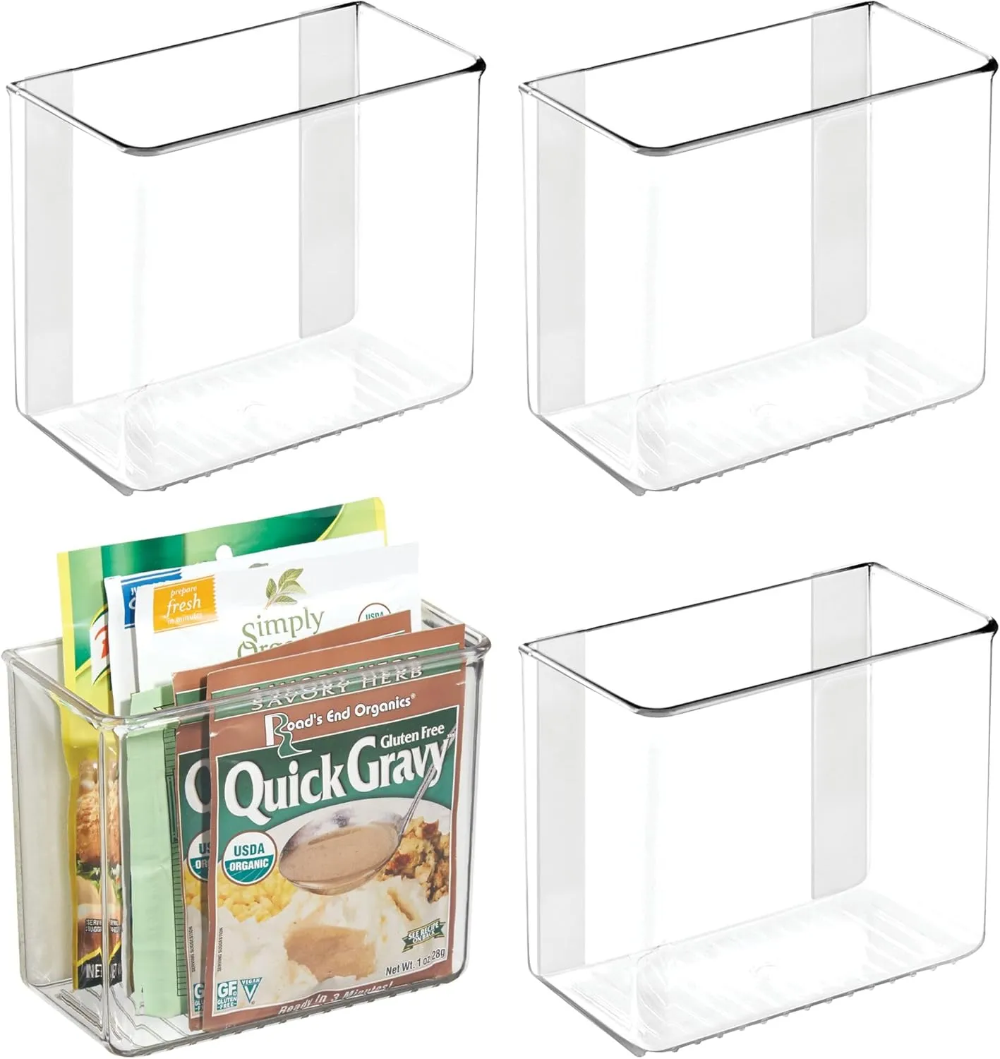iDesign Adhesive Organizer Bin - Damage-Free Hanging for Kitchen, Bathroom, or Office - Set of 4 - Clear