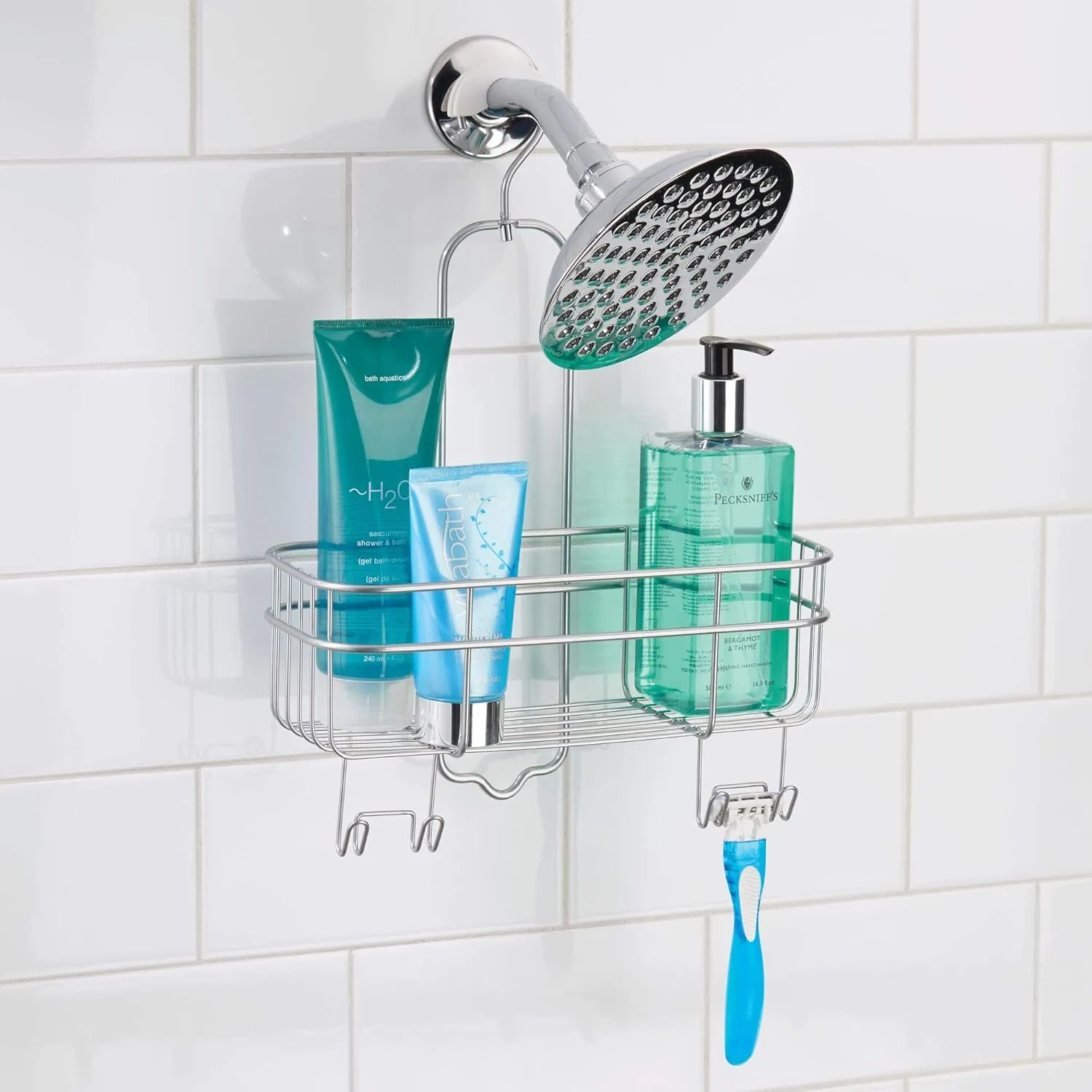 iDesign Euro Metal Hanging Bathroom Shower Caddy with Swivel Hook, Extra Space for Shampoo, Conditioner, Soap, Razors, Loofahs, Towels, 11" x 4.5" x 14.86", Silver