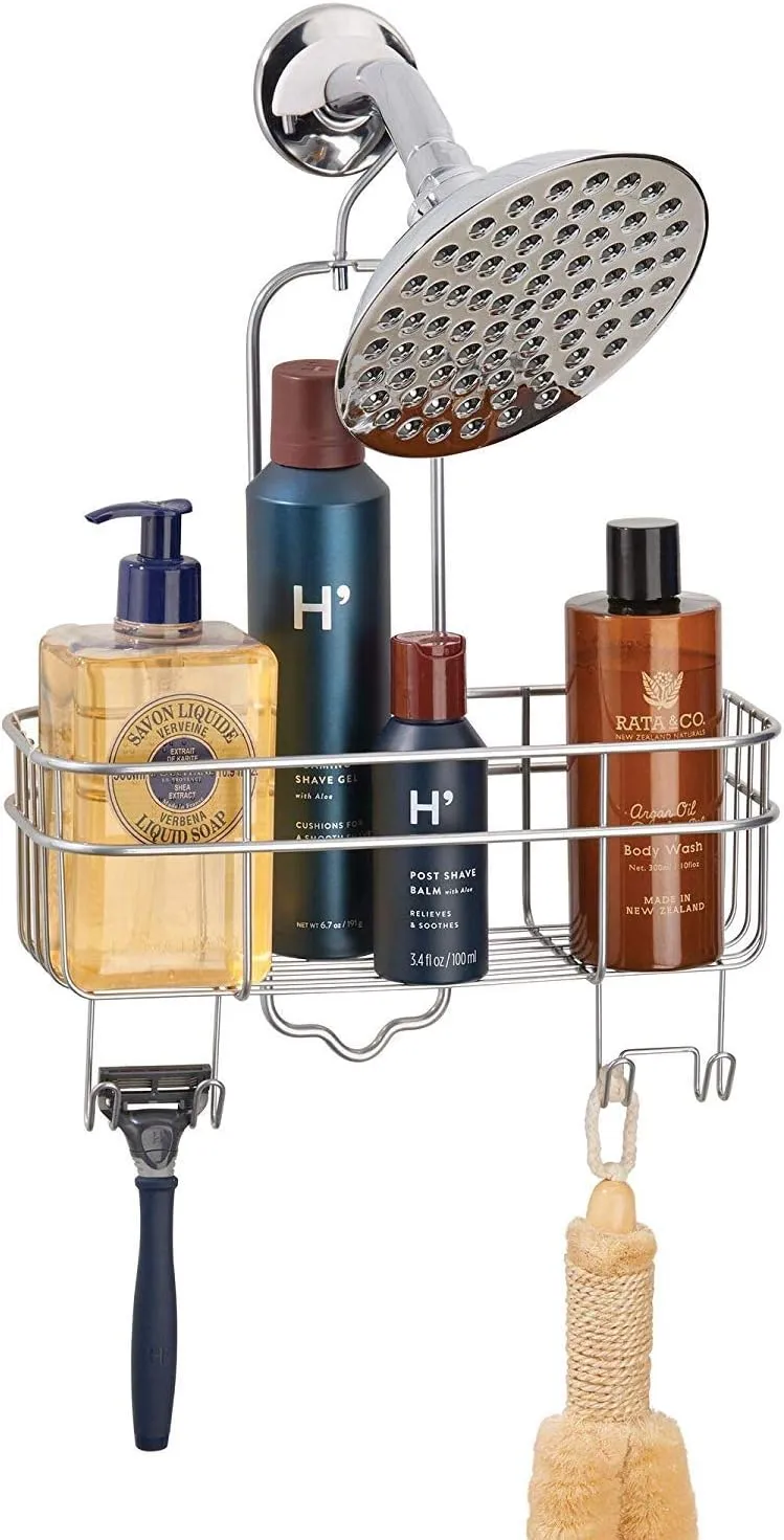 iDesign Euro Metal Hanging Bathroom Shower Caddy with Swivel Hook, Extra Space for Shampoo, Conditioner, Soap, Razors, Loofahs, Towels, 11" x 4.5" x 14.86", Silver