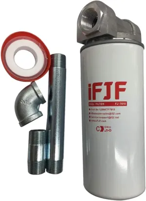 iFJF 1200KTF7018 Fuel Filter Spin-on Particulate Replacement for Transfer Pump FR112 FR1210G FR610G 18 GPM 3/4" with 1200KTG9075 Filter Head and 3/4” ST Elbow and 3/4 x 7” Nipple