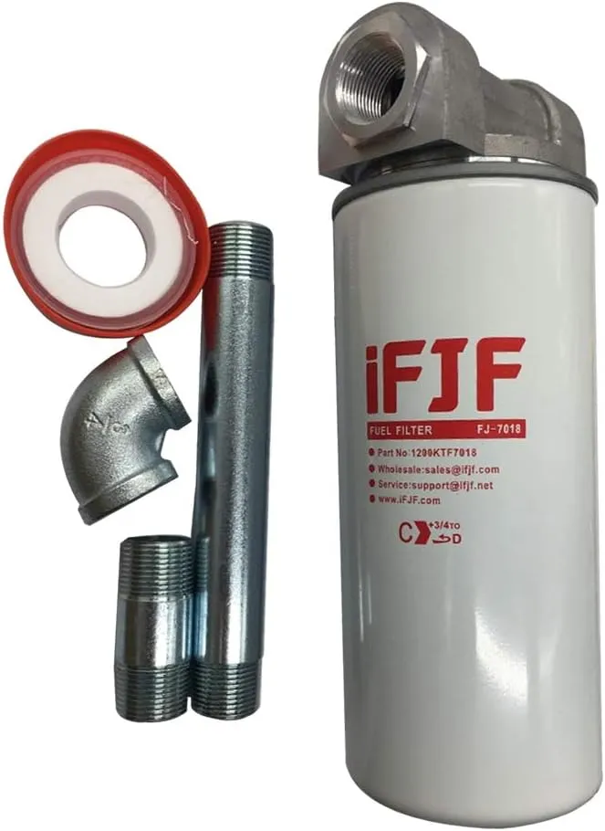 iFJF 1200KTF7018 Fuel Filter Spin-on Particulate Replacement for Transfer Pump FR112 FR1210G FR610G 18 GPM 3/4" with 1200KTG9075 Filter Head and 3/4” ST Elbow and 3/4 x 7” Nipple