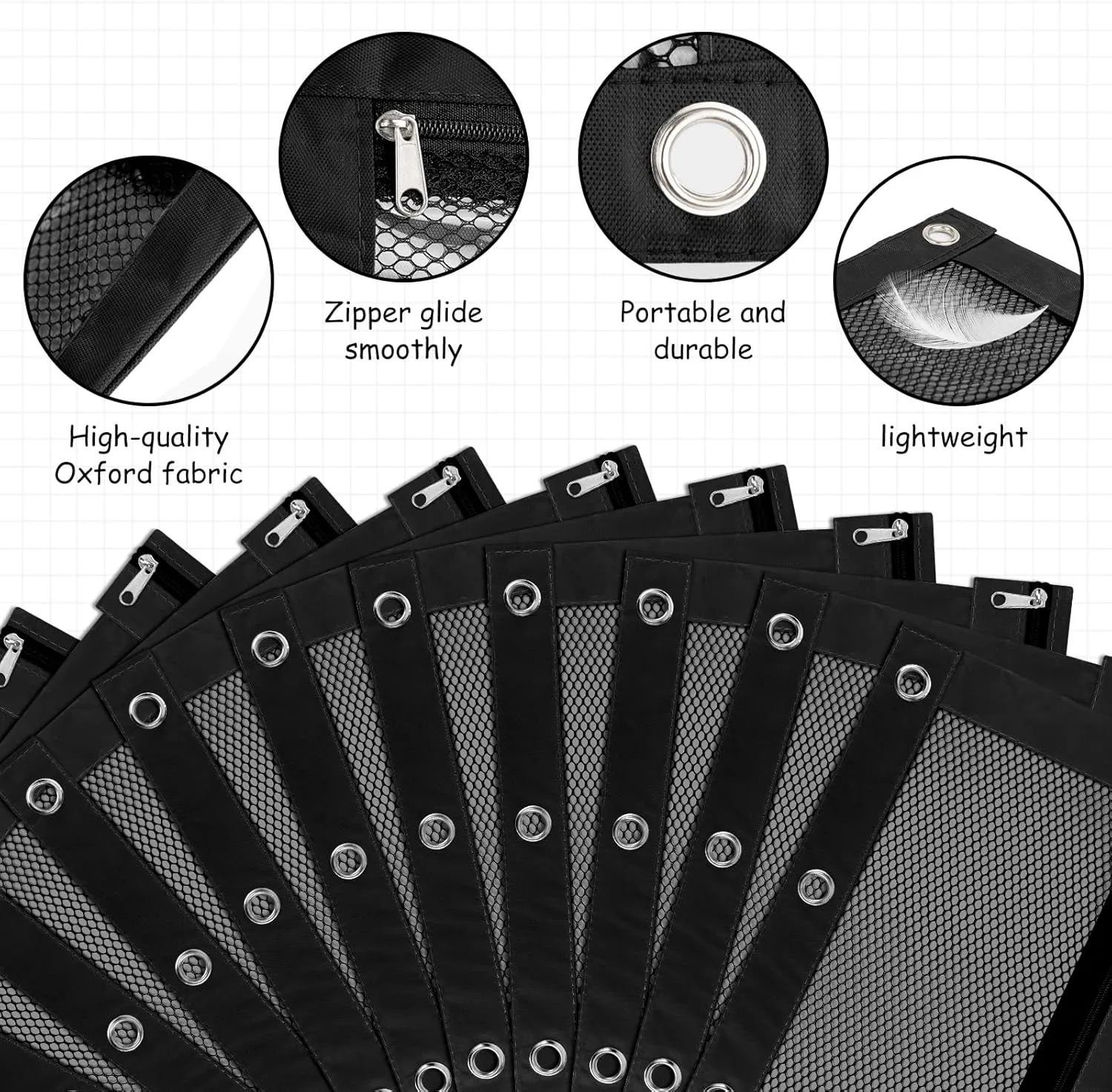 IKAYAS 20 Pack Black Pencil Pouch bulk 3 Ring Binder Pouch with Zipper, Pouch Bags for Classroom bulk Pencil Box Case for Storing School Students Teacher Supplies