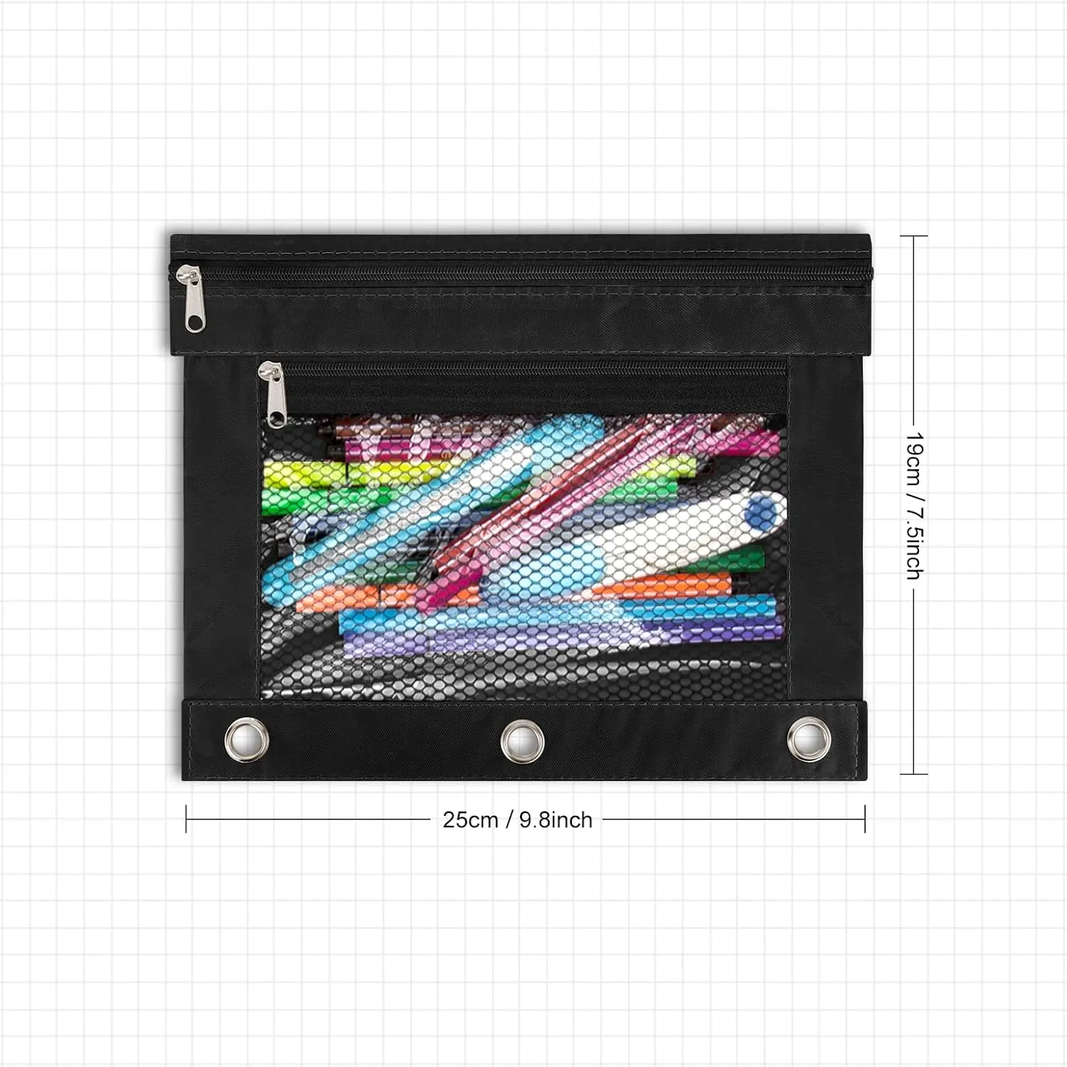 IKAYAS 20 Pack Black Pencil Pouch bulk 3 Ring Binder Pouch with Zipper, Pouch Bags for Classroom bulk Pencil Box Case for Storing School Students Teacher Supplies