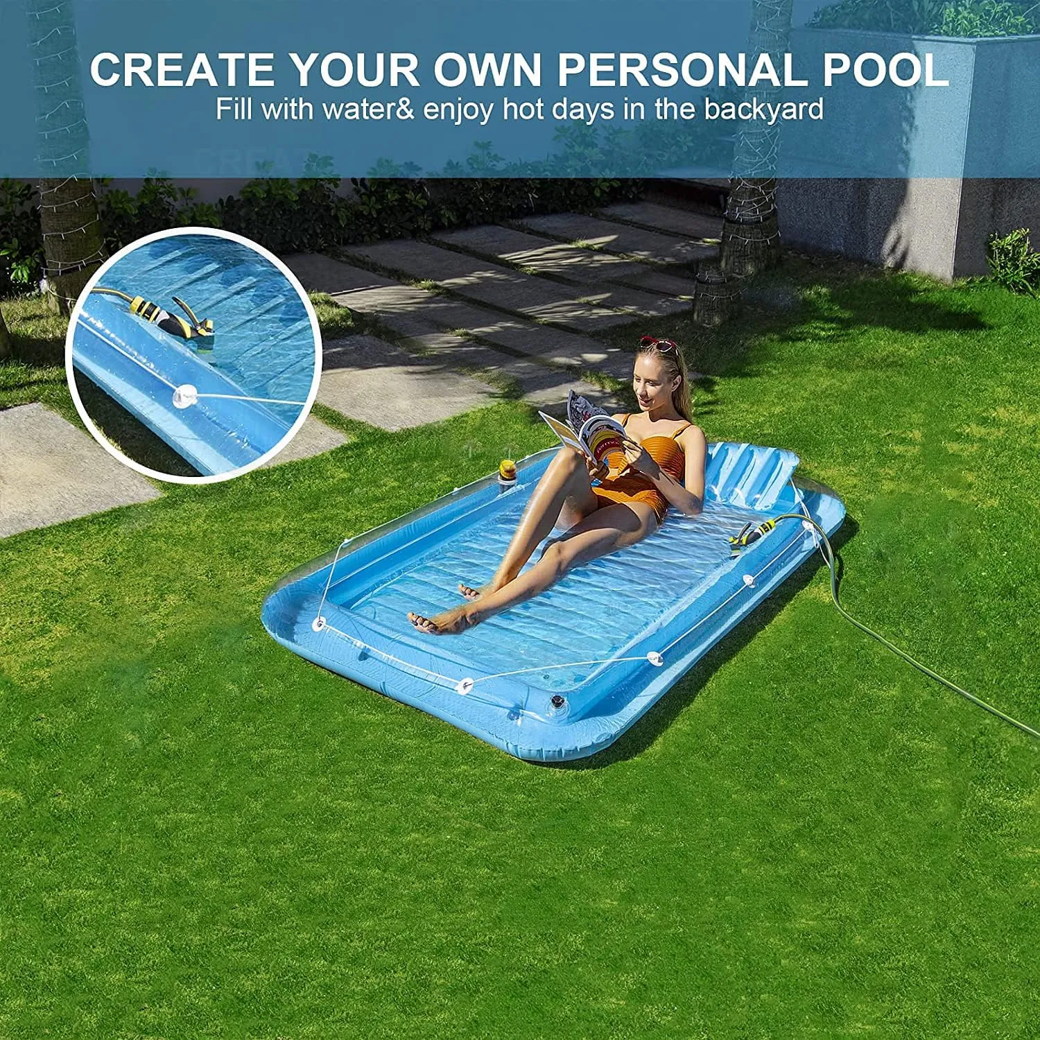 Inflatable Pool Floats Boat for Adults, Blow Up Tanning Pool Raft Sun Tan Tub with Inflatable Pillow for Family Outdoor, Garden, Backyard Summer Water Party (14  Year Old)