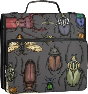 Insects Beetle Zipper Binder, 1.5 inch 3 Ring Binder Organizer Bag with Shoulder Strap and Handle, 500 Sheet Capacity