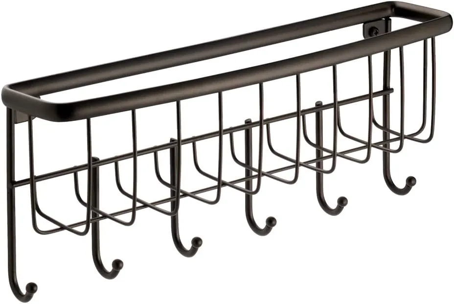 InterDesign Axis Mail Holder and Key Rack – Wall Mounted Letter Organizer and 6 Key Hooks, Bronze
