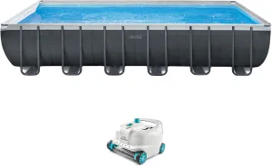 Intex 24' x 12' x 52" Rectangular Ultra XTR Frame Swimming Pool with Pump, Above Ground Pool Robot Vacuum Cleaner and 21-Feet Hose